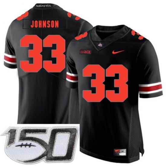 Ohio State Buckeyes 33 Pete Johnson Black Shadow Nike College Football Stitched 150th Anniversary Patch Jersey